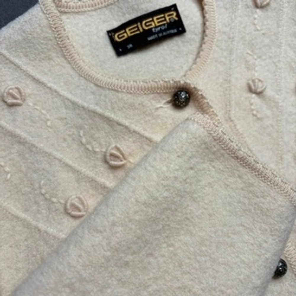 Geiger Tyrol Cardigan Jacket Women 38 Cream Boiled Wool Embroidered Austria